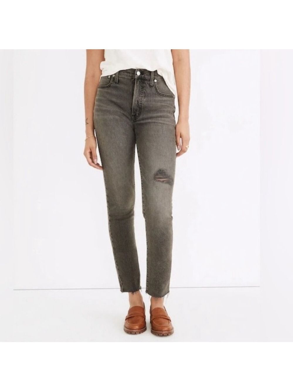 Madewell High Rise Black Distressed Straight Leg Jeans The Perfect Vintage Jean